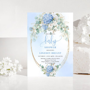 Verfeinerte Blaue Hortensien-Baby-Shower-Einladung Einladung