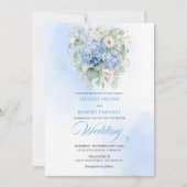 Verfeinerte blaue Hortensien-Blumen-Goldene Hochze Einladung (Vorderseite)