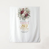 Verfeinerte Blush-Blumen 80. Geburtstagsbanner Wandteppich (Vorderseite)