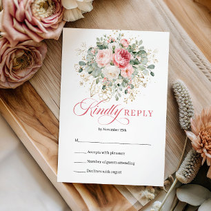 Verfeinerte Blush-Rosen Eukalyptus Gold Hochzeit R RSVP Karte