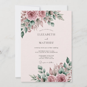 Verfeinerte botanische Hochzeit in Mauve Einladung
