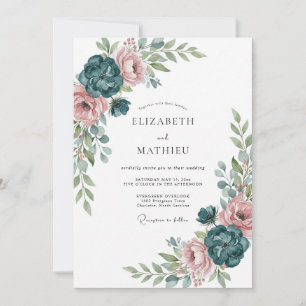 Verfeinerte botanische Hochzeit in Türkis Einladung
