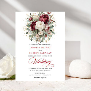 Verfeinerte burgunderweiße Floral-Hochzeitseinladu Einladung