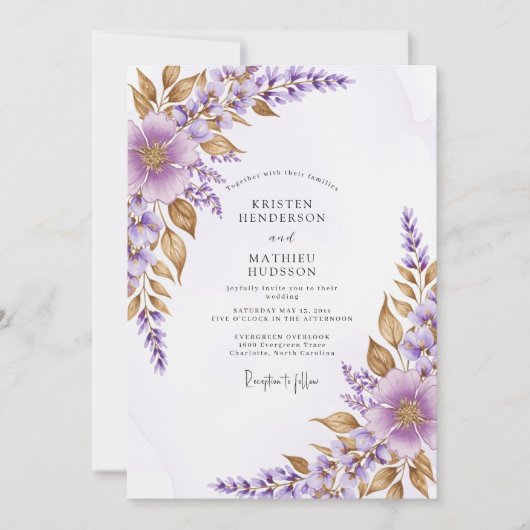 Verfeinerte Lavendel-Botanik-Hochzeit Einladung (Vorderseite)