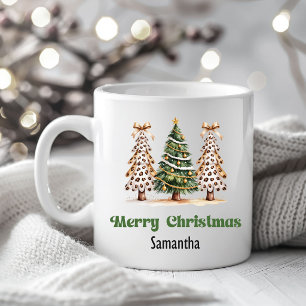 Verfeinerte Leopard-Weihnachtsbäume Personalisiert Kaffeetasse