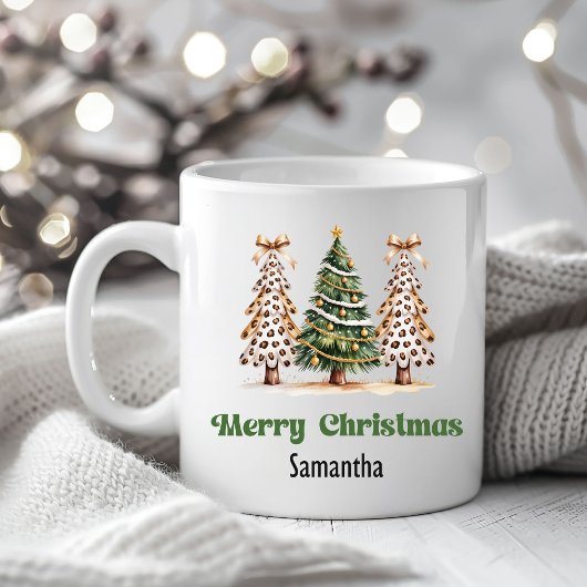 Verfeinerte Leopard-Weihnachtsbäume Personalisiert Kaffeetasse