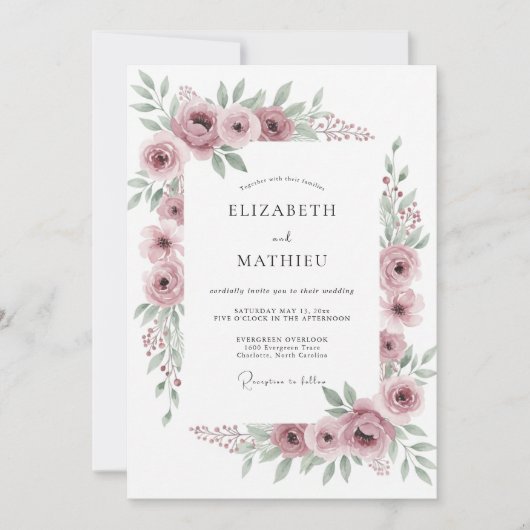 Verfeinerte Malven-Blumenhochzeit Einladung (Vorderseite)