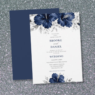 Verfeinerte Navy-Hibiskus-Silber-Garland-Hochzeit Einladung