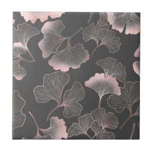 Verfeinerte rosa Ginkgoblätter mit metallischer Te Fliese