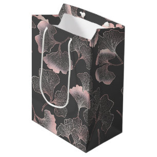 Verfeinerte rosa Ginkgoblätter mit metallischer Te Mittlere Geschenktüte