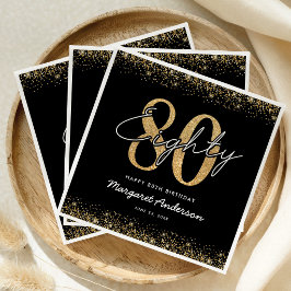 Verfeinerte schwarze Gold 80. Geburtstagsserviette Serviette