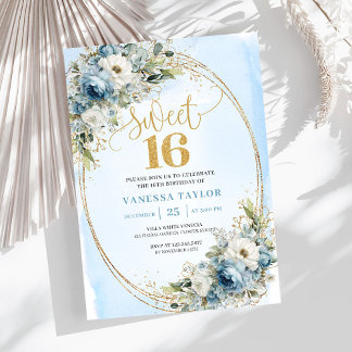 Verfeinerte staubblaue Grünpflanzen Sweet Sixteen  Einladung