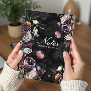 Verfeinerte weiße violette Rosenblüten-Kunst Notizblock