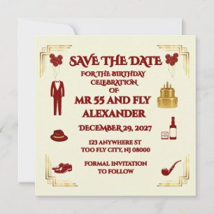 VERFEINERTER MANN BEIGE TIEFROTER 55. GEBURTSTAG SAVE THE DATE