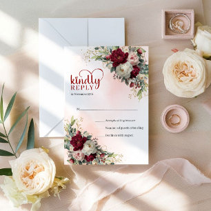 Verfeinertes Bohemian Burgund Weiß Floral Gold Hoc RSVP Karte