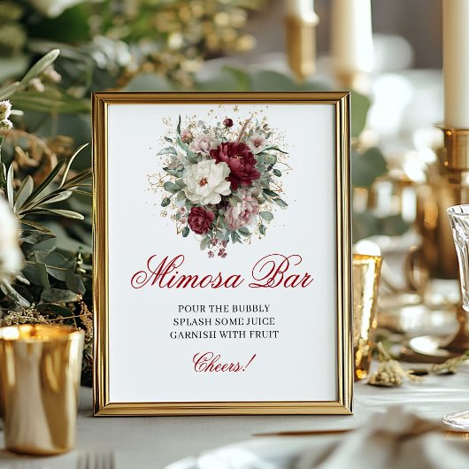 Verfeinertes Boho-Mimosa-Bar-Blush-Burgund-Schild Poster