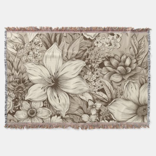 Verfeinertes botanisches Motiv in sanften Sepia-Tö Decke (Vorderseite)