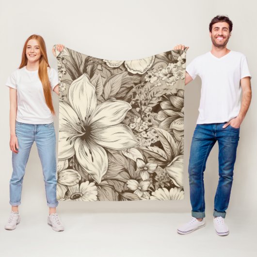 Verfeinertes botanisches Motiv in sanften Sepia-Tö Fleecedecke (Beispiel)