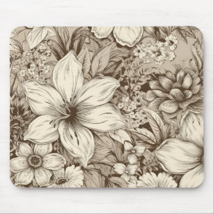 Verfeinertes botanisches Motiv in sanften Sepia-Tö Mousepad