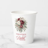 Verfeinertes Burgunder Blumen Gold Brautparty Papi Pappbecher (Vorderseite)