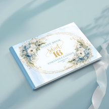Verfeinertes Dusty Blue Floral Gold Sweet 16 Anmel