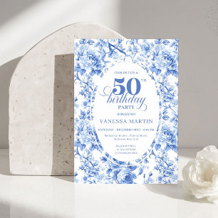 Verfeinertes königliches Blau Toile de Jouy Floral Einladung