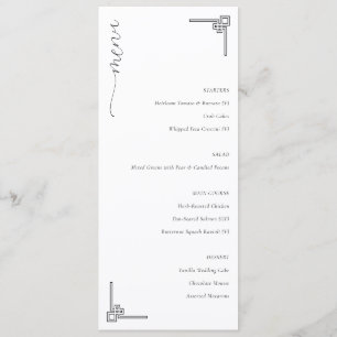 Verfeinertes Minimalistisches Hochzeitsmenü Menükarte