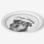 Verfeinertes monochromes Mischlingshund-Geburtstag Pappteller (Schrägansicht)