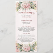 Verfeinertes Rosafarbenes Florales Grünes Hochzeit Programm (Vorderseite)