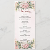 Verfeinertes Rosafarbenes Florales Grünes Hochzeit Programm (Rückseite)