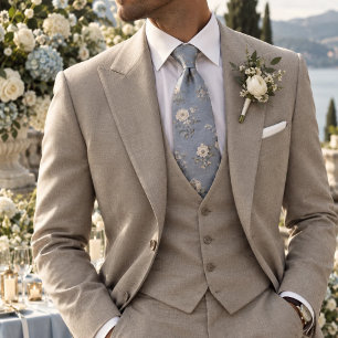 Verfeinertes staubblaues Heritage-Blumenmuster Krawatte