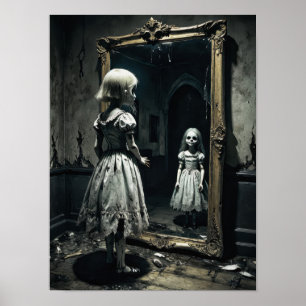 Verfluchte Puppe in einer Horror-Spiegel-Atmosphär Poster