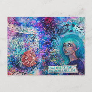 Verfolge deine Träume – Inspirierende Mixed-Media- Postkarte