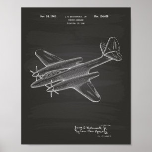 Verfolgungsflugzeug 1942 Patent Kunst Tafel Poster