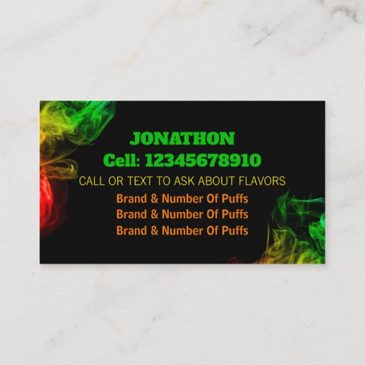 Verfügbare Vape Puff Bar Black Business Card Visitenkarte (Rückseite)