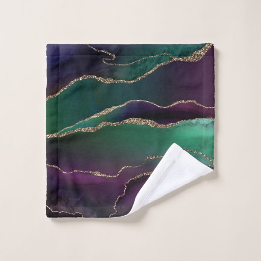 Verführerisch Agate | Dunkle Jewel Tone Stone Gold Badhandtuch Set (Waschlappen)