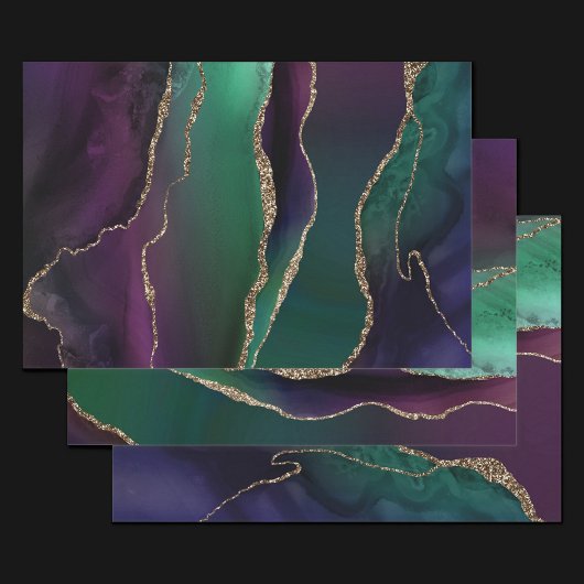 Verführerisch Agate | Dunkle Jewel Tone Stone Gold Geschenkpapier Set