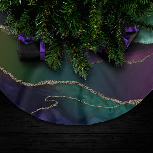 Verführerisch Agate Dunkle Jewel Tone Stone Gold Polyester Weihnachtsbaumdecke