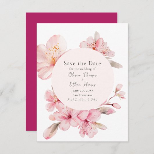 Verführerische Rosa Kirschblossom Blume Save The Date (Vorne/Hinten)