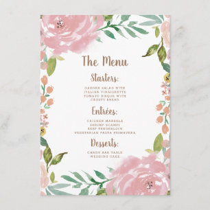 Verführerische Rose Vintag Dusty Rosa Blumenessen Menükarte