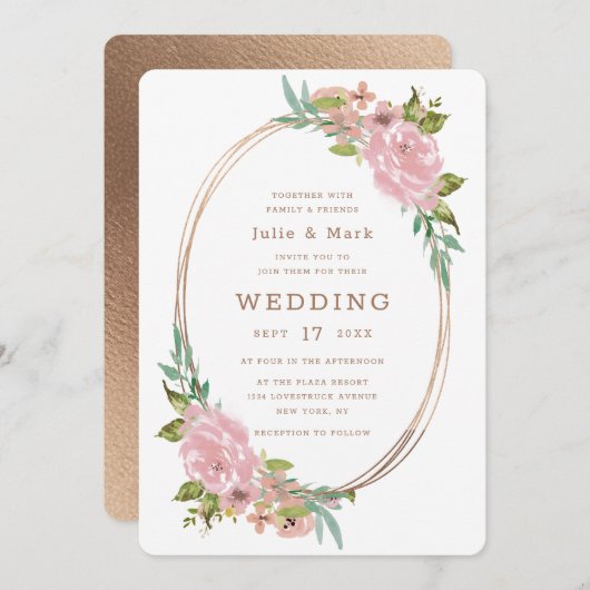 Verführerische Rose Vintag Rosa Oval Einladung (Vorne/Hinten)