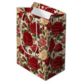 Verführerische Rosen und Weiße Rosen - Chic Floral Mittlere Geschenktüte (Rückseite Schrägansicht)