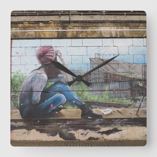 Vergangene Gedanken über Graffiti im Kindesalter Quadratische Wanduhr (Vorderseite)