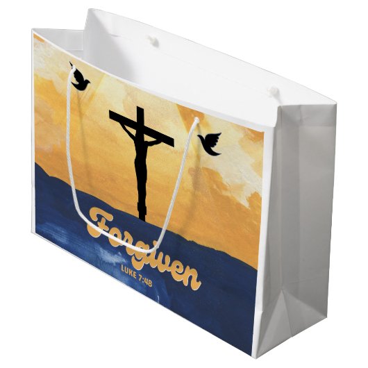 "Vergeben" Luke 7:48 Glossy-Geschenktasche Große Geschenktüte (Vorderseite Schrägansicht)