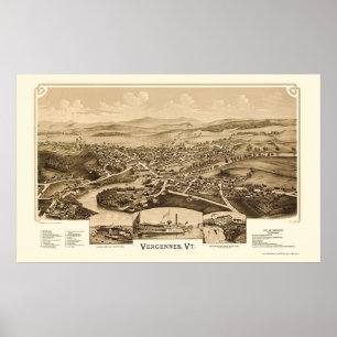 Vergennes, panoramische Karte VT - 1890 Poster