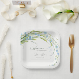 Vergessen-ich-nicht-Hochzeit Willkommen Pappteller