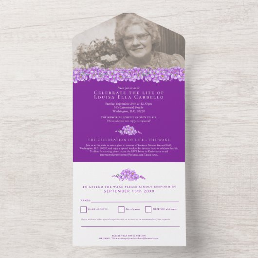 Vergessen-ich-nots Beerdigung lila Leben All In One Einladung (Innen Boden)