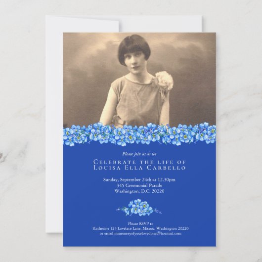 Vergessen-ich-nots Beerdigungsfeier des Lebens bla Einladung (Rückseite)