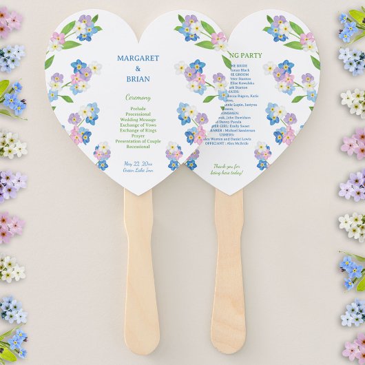 Vergessen-Me-Nots Blue & Pink Wedding Program Fächer