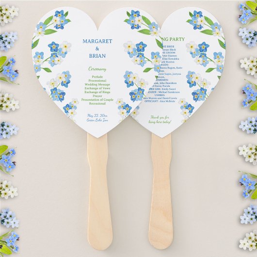 Vergessen-Me-Nots Blue & White Wedding Program Fächer